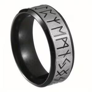 Black Men's Norse Nordic Viking Rune Stainless Steel Metal Banded Ring Sz 10